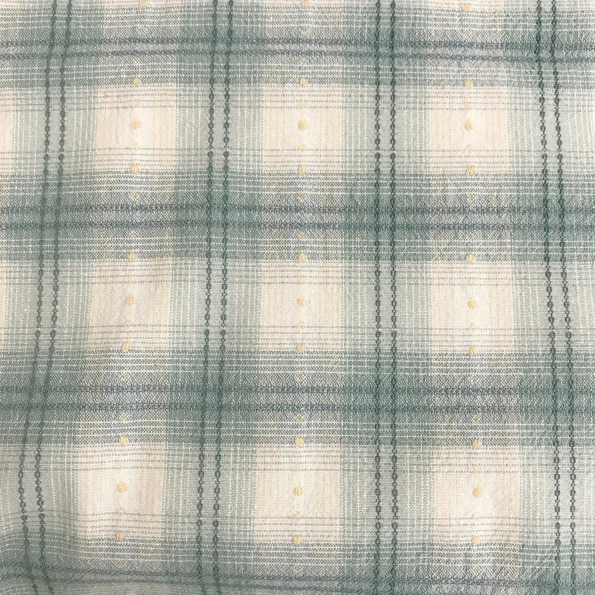 Minty Jade Plaid Curtain with Buttercup Embroidery on Ivory
