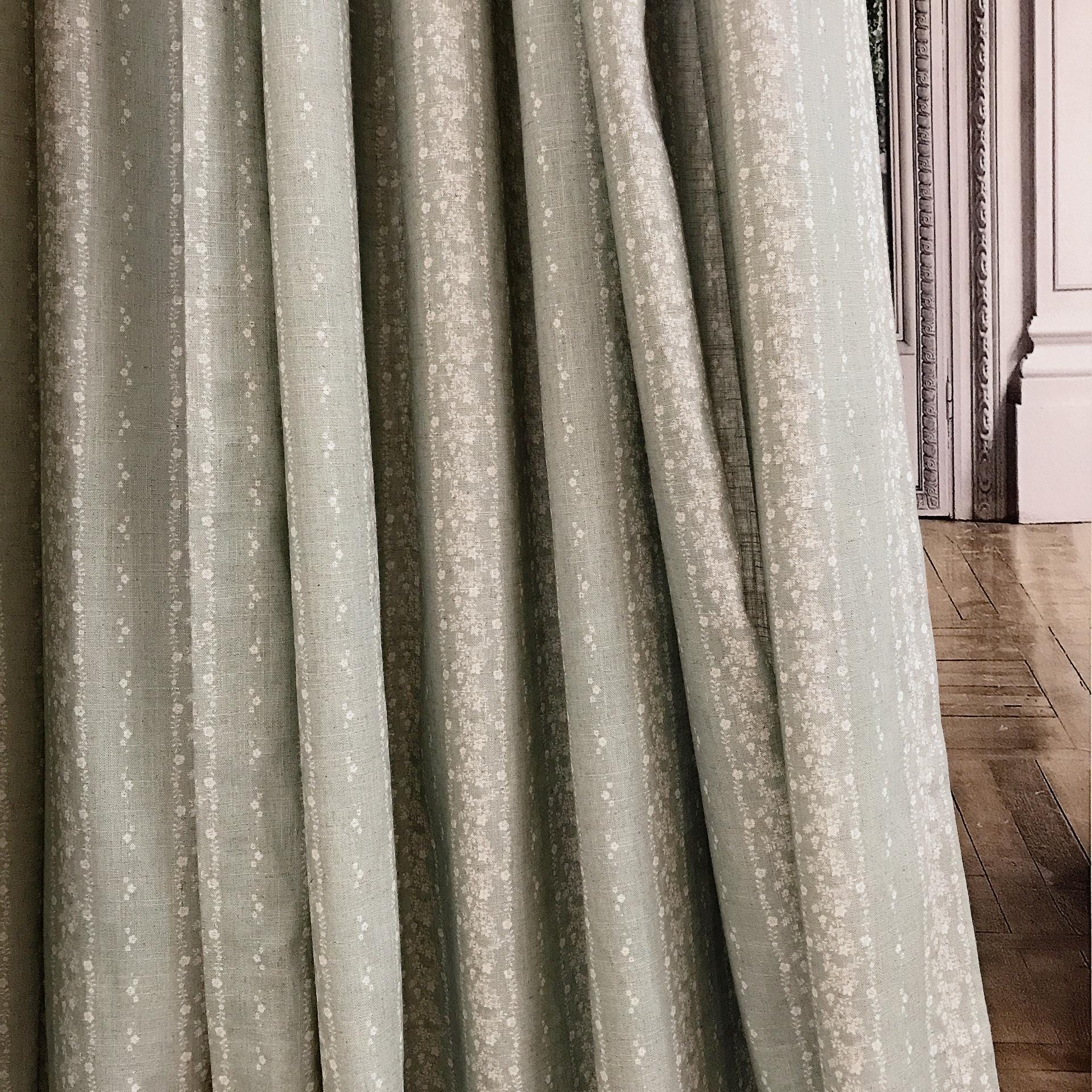 Natural Beige Vertical Floral Curtain on Dark Mint