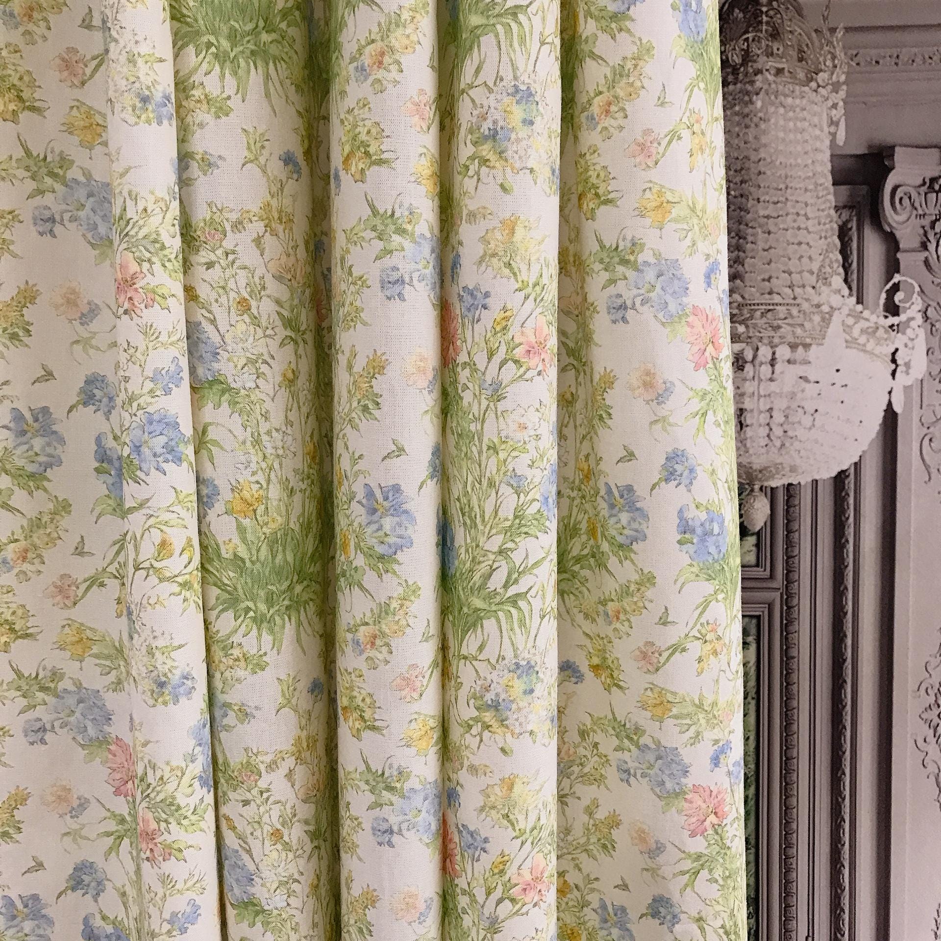 Delicate Floral Drawing Curtain on Ivory