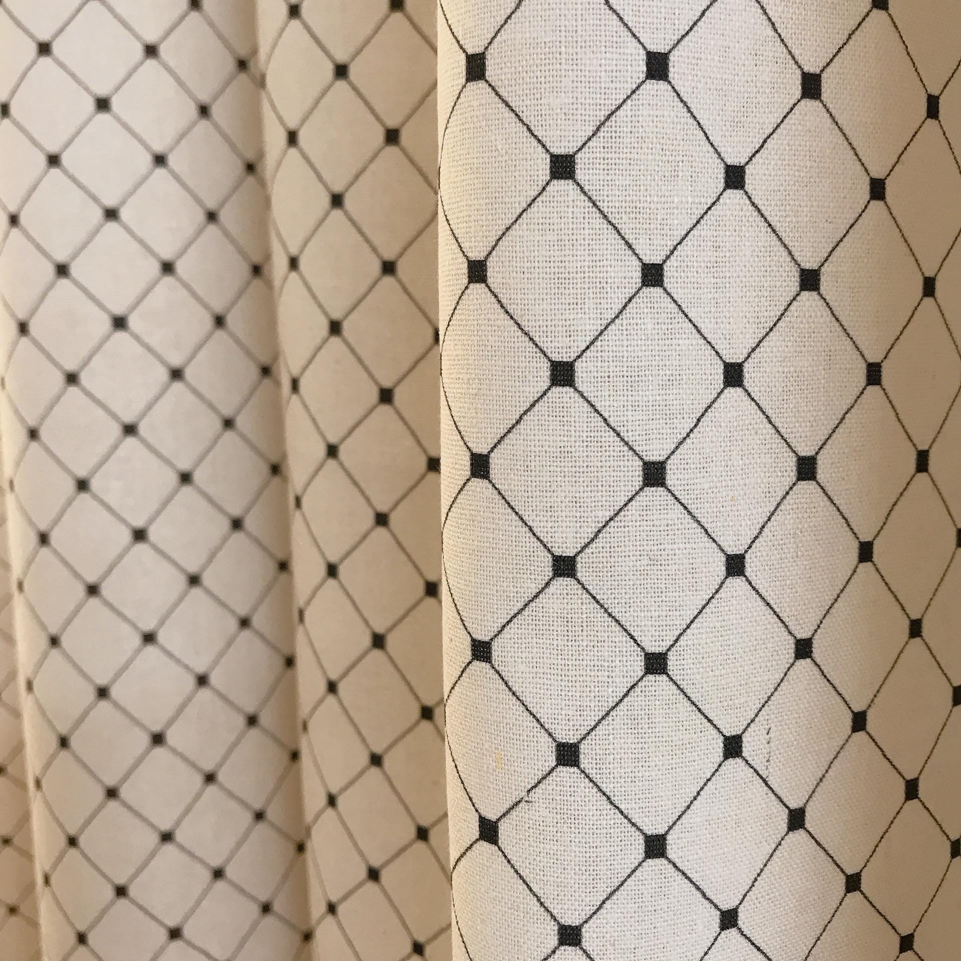 Black Dots Linen Curtain on White