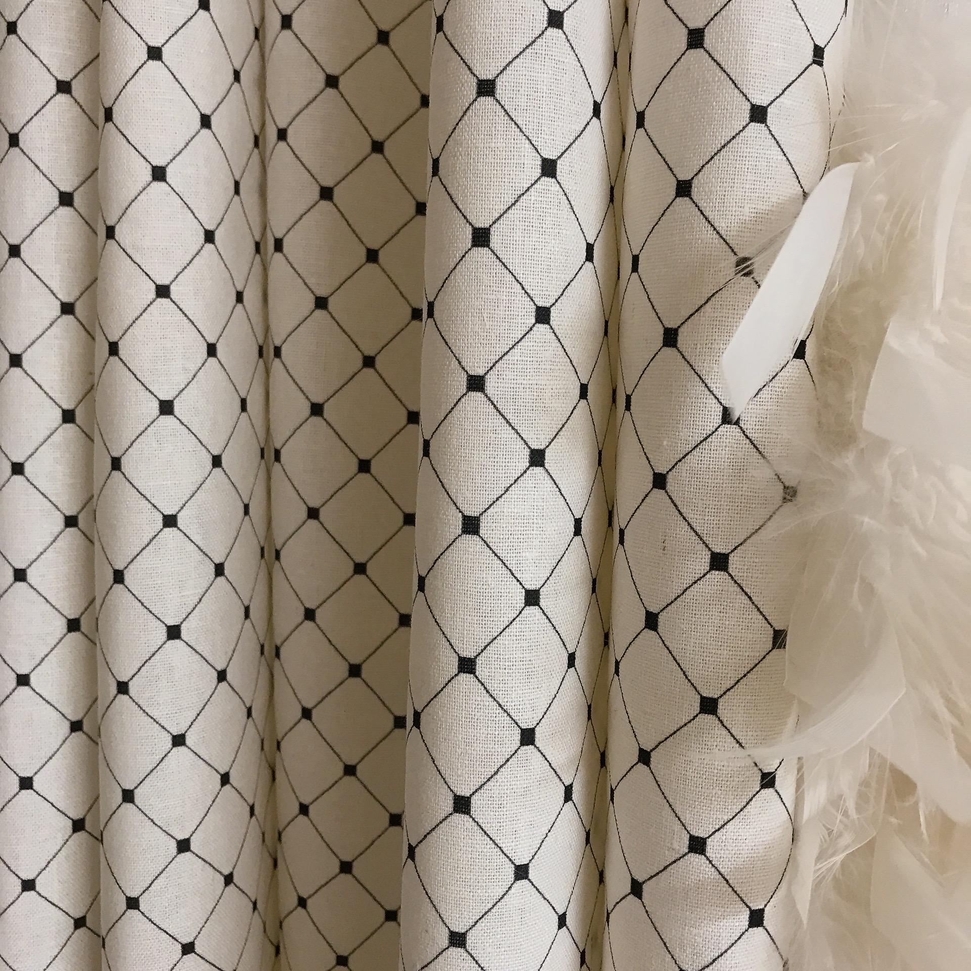 Black Dots Linen Curtain on White