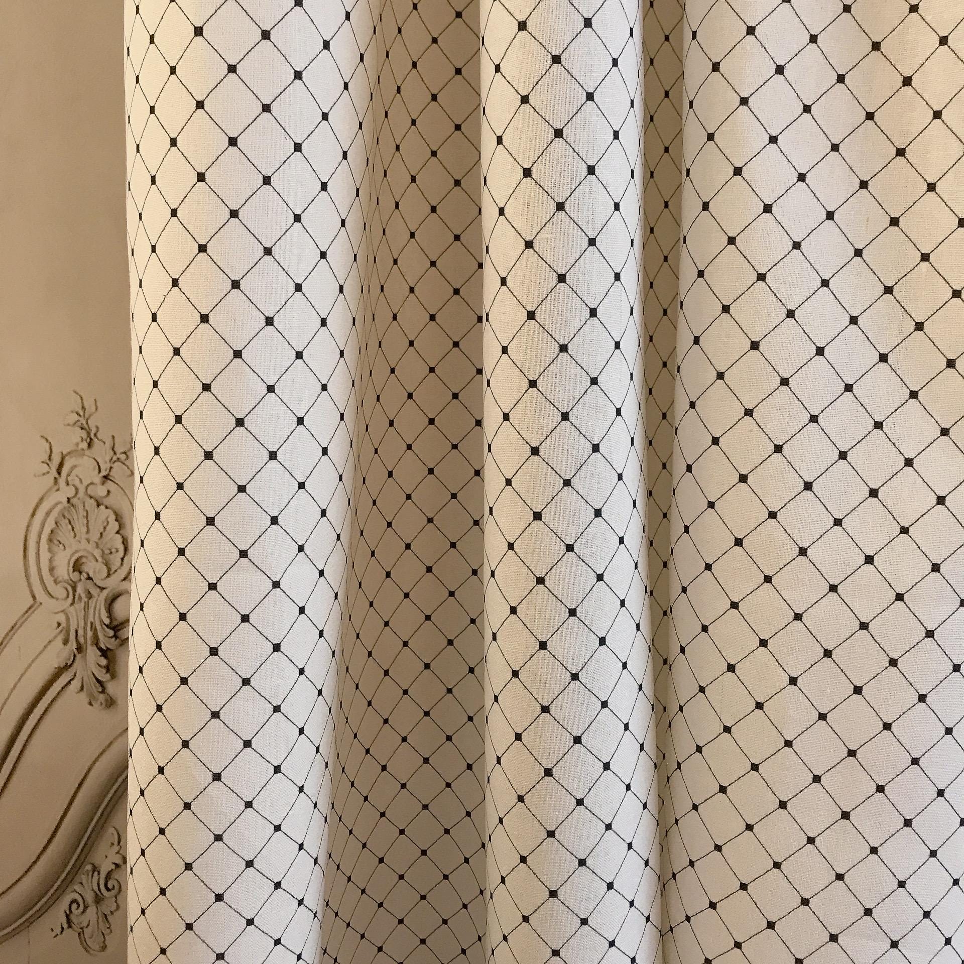 Black Dots Linen Curtain on White