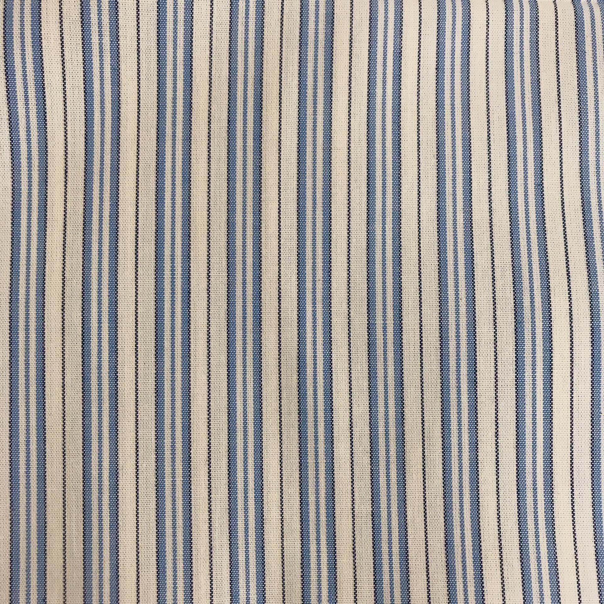 Light Blue and Indigo Stripe Curtain on Natural Beige