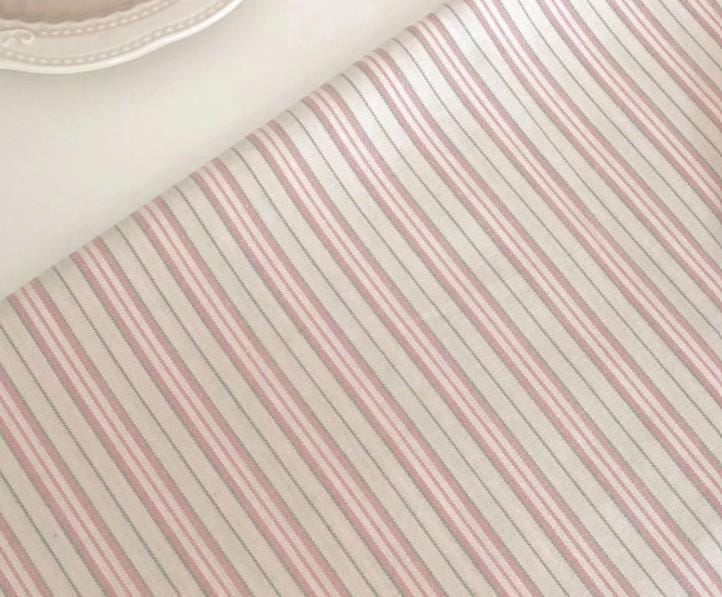 Pink Olive Green Stripe Curtain on Natural Beige