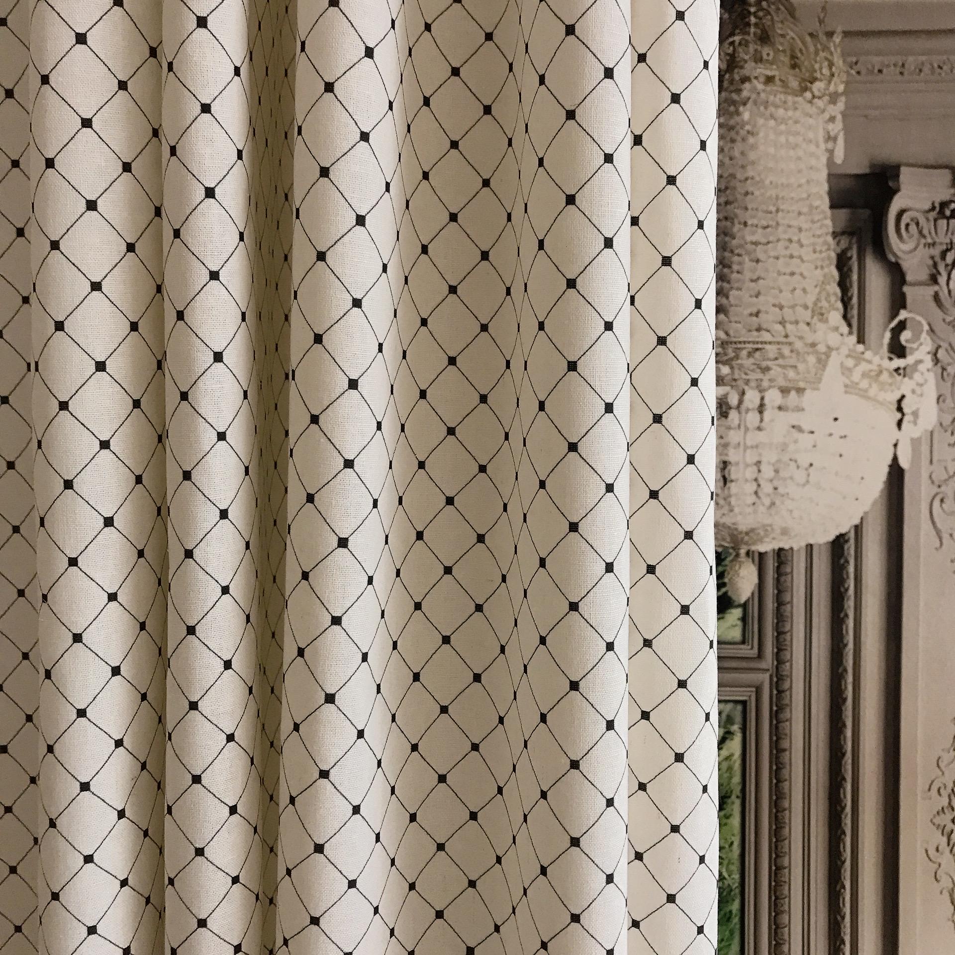 Black Dots Linen Curtain on White