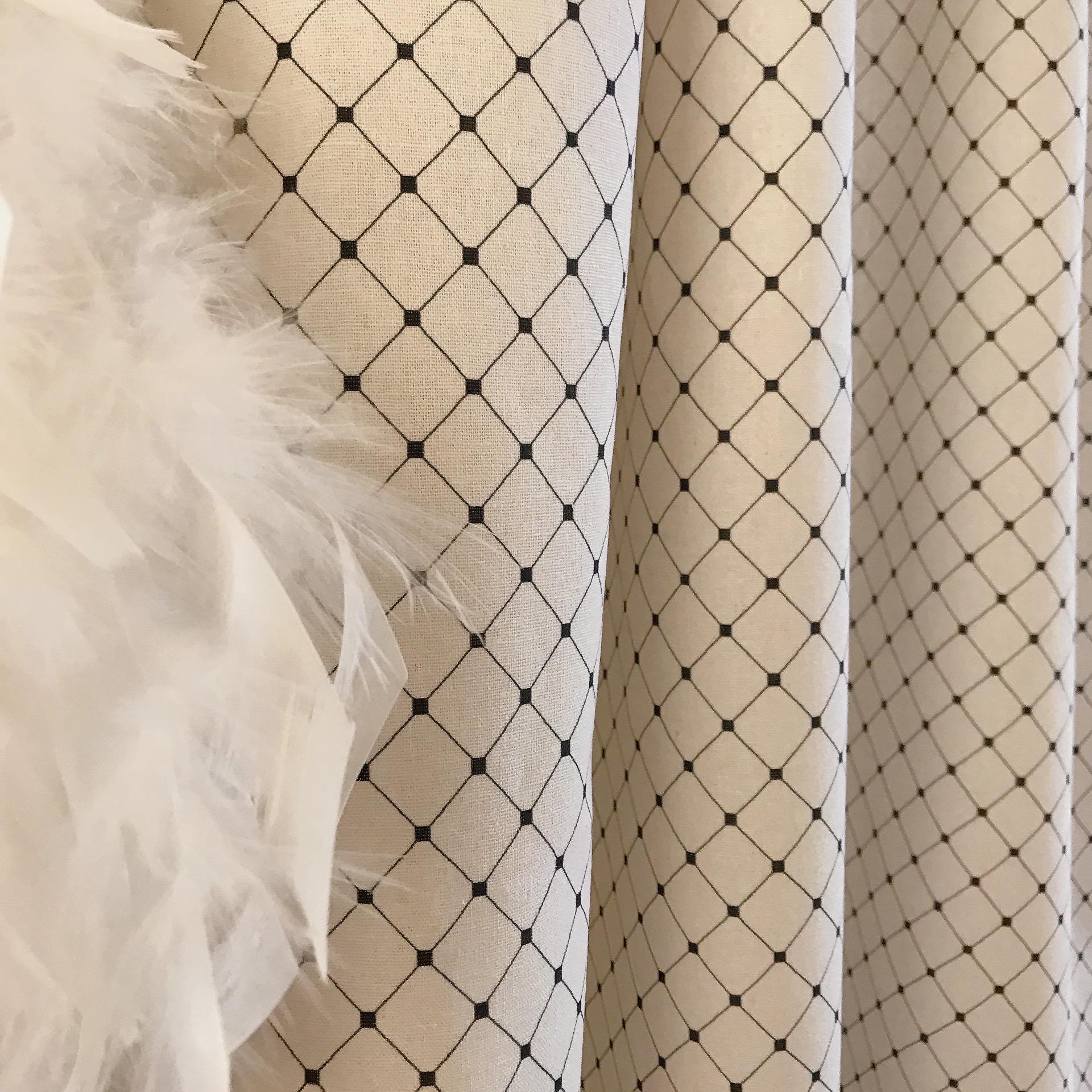 Black Dots Linen Curtain on White