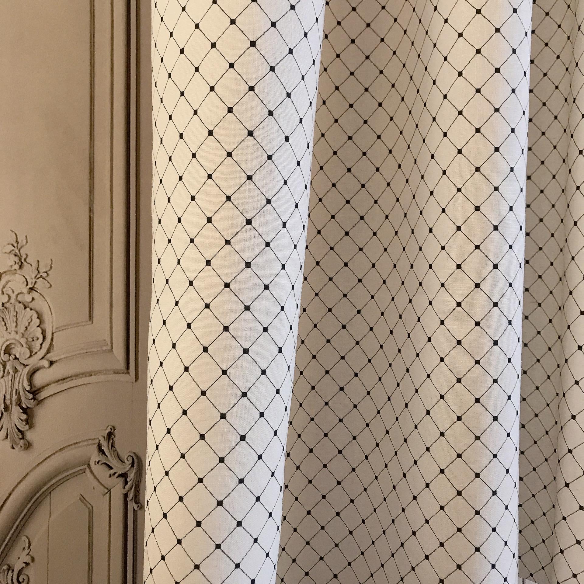 Black Dots Linen Curtain on White