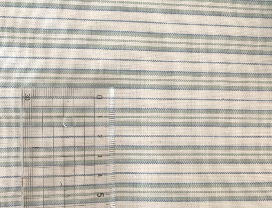 Sage Green Blue Stripe Curtain on Natural Beige
