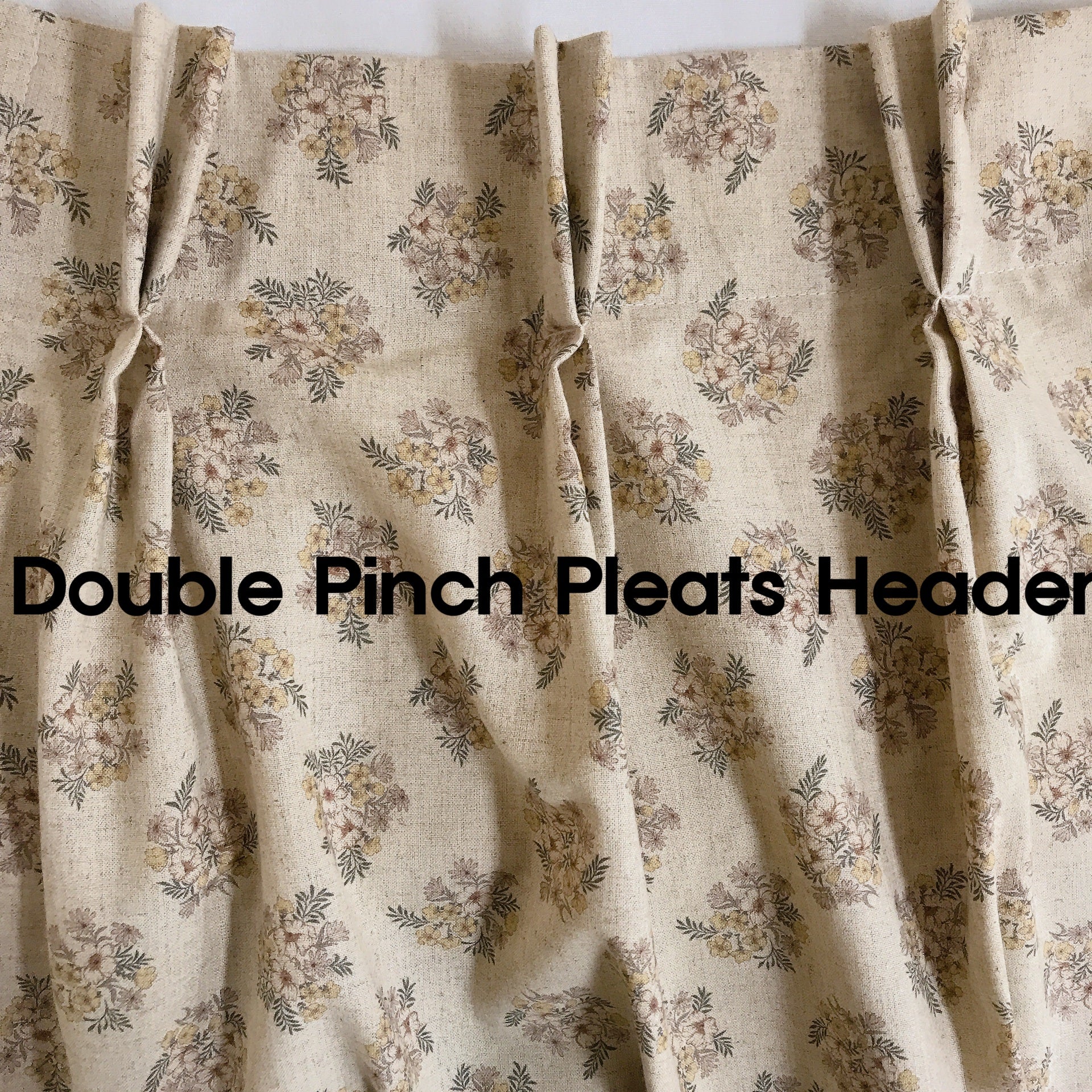 Grey Blue Stripe and Tiny Floral Curtain on Natural Beige